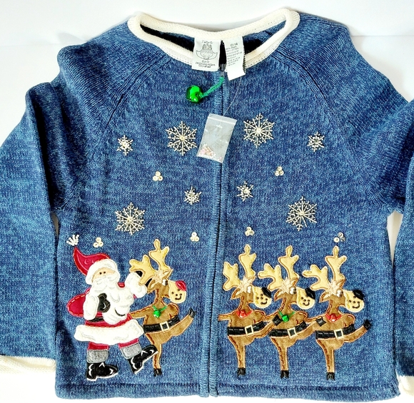 Santa & Reindeer Can-can Dance Christmas Sweater Girls 12/14‎ Tiara - Picture 3 of 6